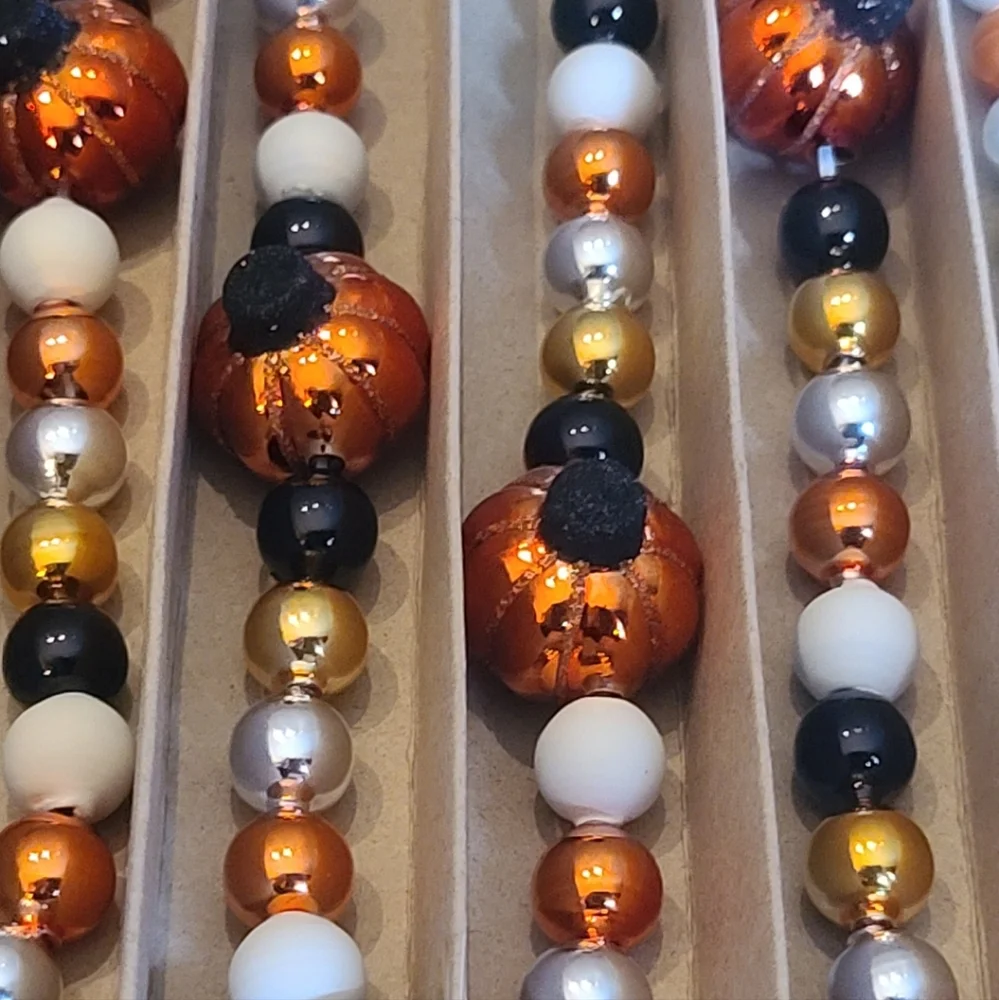 7ft Radko Shiny Brite Vintage / Retro Style Glass Pumpkin Halloween Tree Garland